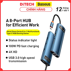 HUB chuyển đổi Baseus Metal Gleam Type-C 8 trong 1, Xanh - Hàng chính hãng