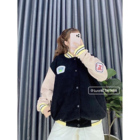 Áo Khoác Bomber Nhung Gân Thêu Logo Sunshine Unisex Nam Nữ