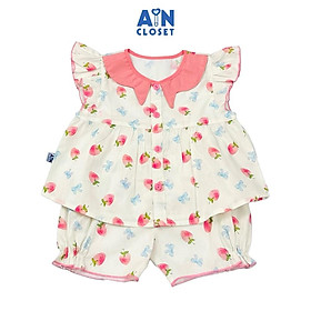 Bộ quần áo Ngắn bé gái họa tiết Dâu Snow Pink Cotton - AICDBGUTYO0H - AIN Closet