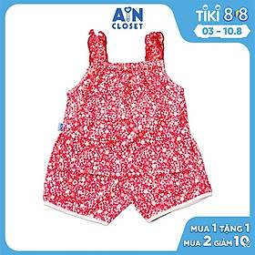 Bộ quần áo ngắn bé gái dây họa tiết Nhí đỏ lanh lụa - AICDBG3AVDHG - AIN Closet