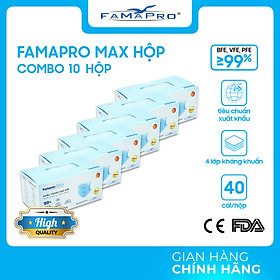 [HỘP - FAMAPRO MAX] - Khẩu trang y tế kháng khuẩn 4 lớp Famapro Max (40 cái/ hộp) - COMBO 10 HỘP