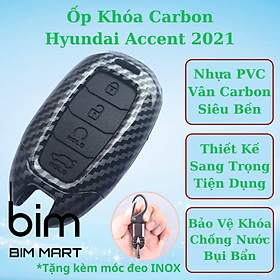 Ốp Vân Carbon Lót Silicon Bọc, Bảo Vệ Chìa Khóa Xe Hyundai Accent 2021 ( Tặng kèm móc đeo INOX )
