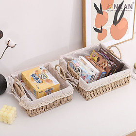 Mua Giỏ Decor Hình Vuông Có Quai Xách – Đan Tay Thủ Công  Lót Vải Hoa Vintage  Trang Trí & Đựng Đồ Đa Năng