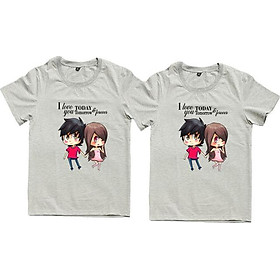 Áo Thun Đôi Họa Tiết Cặp Đôi Xinh Xắn Màu Xám - XL