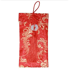 Bao Lì Xì Vải Gấm Cao Cấp Đính Ngọc Bội May Mắn - Họa Tiết Phượng