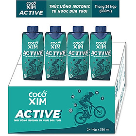 Thùng 24 Hộp Nước Uống Isotonic Từ Dừa Tươi Cocoxim Active Vị Truyền Thống 330ml/Hộp