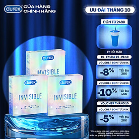 Bộ 3 hộp bao cao su Durex Invisible  Extra Thin Extra Sensitive siêu mỏng, size 52mm, 3 bao/hộp