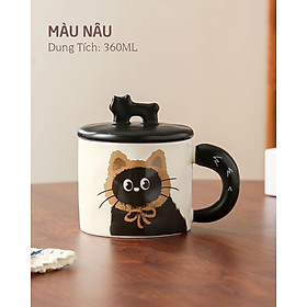 Ly Gốm sứ Mèo kèm nắp Mèo dễ thương 360ml