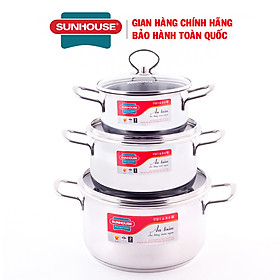 Mua Bộ 3 Nồi Inox 3 Đáy Vung Kính Bếp Từ Sunhouse SH888 (16cm  20cm  24cm)