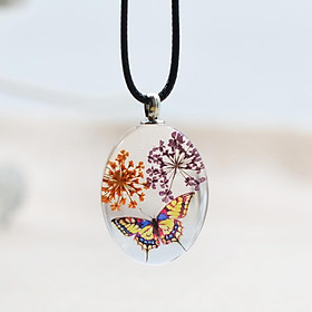 Oval Shape Glass Necklace Pendants With Dried Flowers Design Time Gem Jewelry Making Supply Clear