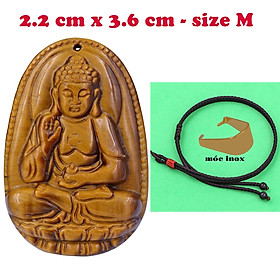 Mặt Phật A di đà đá mắt hổ 3.6 cm kèm vòng cổ dây dù nâu - mặt dây chuyền size M, Mặt Phật bản mệnh