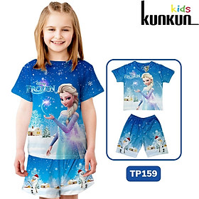 Đồ Bộ Thun Có Tay In 3D cho bé gái hình Elsa