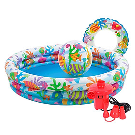 Combo Bể Bơi Tròn 3 Tầng Tặng Kèm Bóng Và Phao Bơi Và Bơm Điện (132 x 28 cm)