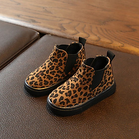 New Kids Boots Fashion Winter Boys Girls Snow Boots Children Martin Boots Baby Cute Leopard Pattern Anti-slip Walking Shoes