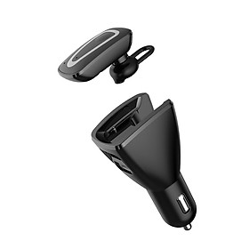 Bluetooth Headset with Dual USB Car Charger 2 Port Adapter for Smartphone