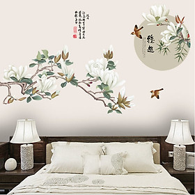 Decal dán tường Hoa mộc lan thủy mặc trang trí nhà cửa sang trọng, tinh tế (80 x 150 cm)