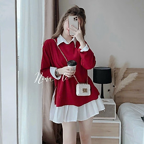 ĐẦM SƠ MI TRẮNG PHỐI ĐỎ