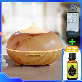 Máy Xông Tinh Dầu Cao Cấp + Tinh Dầu Sả Chanh Nguyên Chất Nhập Khẩu, Máy Khuếch Tán Tinh Dầu Có Remote Điều Khiển Từ Xa, Chuyên Dụng Cho Phòng Lớn Có Đèn LED Biến Đổi Màu Cực Đẹp