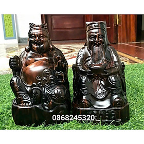 Mua Cặp Tượng thần tài _ thổ địa phong thủy cầu tài  cầu lộc bằng gỗ mụn hoa cực đẹp kt cao 20×12×8cm