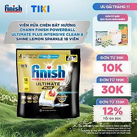 [Mới] Viên rửa chén bát hương chanh Finish Ultimate Plus All in one túi 18 viên - dòng siêu cao cấp