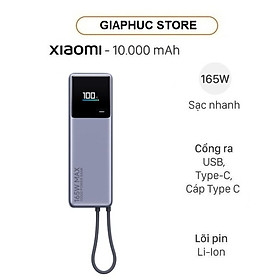 Mua Pin sạc dự phòng Xiaomi 10000mAh 165W PB1165MI PD QC 3.0 kèm Cáp Type C - GiaPhucStore | Hàng Chính Hãng