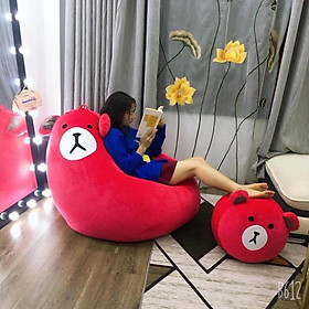 Mua Ghế xốp đa năng hình Gấu đỏ Babykid  cỡ S  chất vải nhung lạnh Hàn quốc mềm mịn (đã có hạt xốp)