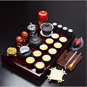 Bộ ấm trà đạo phong cách Nhật Bản bằng gốm sứ cách nhiệt có khay gỗ