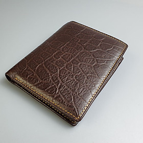 [Da thật] Ví nam da bò vân da voi, Ví đứng nam da thật WS114 (Nâu) - 100% da bò thật, BH 3 năm