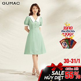 Đầm nữ dáng xòe DA1108 GUMAC thiết kế phối lá cổ trắng