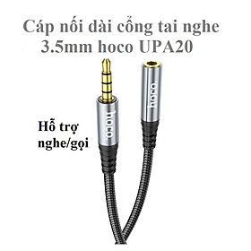 Cáp nối dài cổng tai nghe 3.5mm hỗ trợ mic cho điện thoại máy tính hoco UPA20 _ Hàng chính hãng