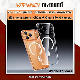 ốp lưng siêu mỏng 0.3mm sạc từ tính bảo vệ camera trong suốt chống ố vàng cho iPhone 17 Pro Max / 17 Air / iP 17 Pro / 17 hiệu Memumi Slim Magnetic Clear - Chống trầy xước, độ trong full HD, sạc không dây nam châm N52 - Hàng nhập khẩu - iPhone 17 Pro