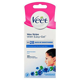 Tẩy lông mặt ria mép da nhạy cảm Veet Wax Strips 20 Miếng