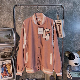 Áo Khoác Bomber Nhung Gân Tăm Thêu  ̂ Jacket Varsity GONZ Unisex Form Rộng Nam Nữ Ulzzang
