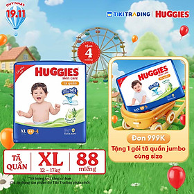 Tã/bỉm quần Huggies Skin Care Mega Jumbo XL84+4 miếng với tràm trà dịu da
