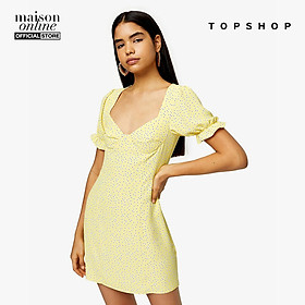 TOPSHOP - Đầm mini ngắn tay cổ tim Yellow Prairie 10M08SYLW-060