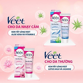 Kem Tẩy Lông Veet Silk & Fresh Aloe Vera & Vitamin E Dành Cho Da Thường và Nhạy Cảm 25g - QuaTangMe Extaste