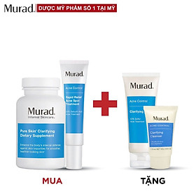 Bộ sản phẩm Murad Acne: Viên uống mụn Pure Skin + Gel Rapid Relief Acne 15ml TẶNG Clarifying Mask 75gr + Cleanser 15ml
