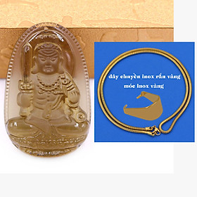 Mặt Phật Bất động minh vương obsidian ( thạch anh khói ) 5 cm kèm dây chuyền inox rắn vàng - mặt dây chuyền size lớn - size L, Mặt Phật bản mệnh