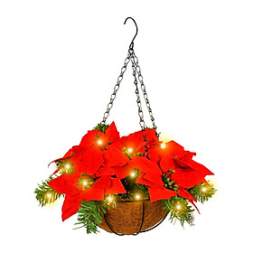 Christmas Flower Hanging Basket Durable with Light for Porch Offices Gardens