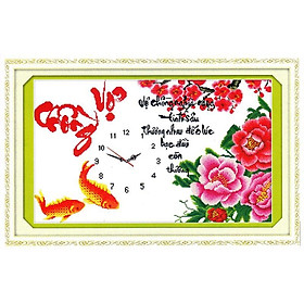 tranh thêu chữ thập đồng hồ Vợ chồng 73x47cm- chưa thêu