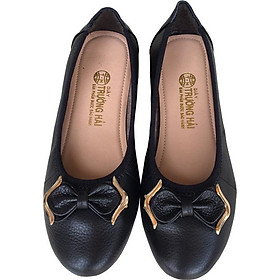  GIÀY NỮ DA BÒ |GIÀY BÚP BÊ TRƯỜNG HẢI DA BÒ MỀM MÀU ĐEN NƠ XINH SANG TRỌNG MŨI GIÀY TRÒN, ĐẾ MỀM DẺO BÊN CHẮC VÀ THỜI TRANGBB012