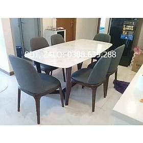 Bộ bàn ăn grace mặt đá 1m4 + 6 ghế grace màu nâu  Thương hiệu Nội Thất Bình Long