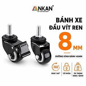 Bánh Xe Đen Đầu Vít Xoay 360 Có Khóa, Hàng Chất Lượng ANKAN, Lắp Xe Đẩy Hàng, Tủ, Bàn Ghế