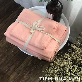 Bộ Chăn Ga Gối m6/m8/2m -Tiệm Nhà MêuCotton Đũi 4 Món Màu Trơn Vintage Siêu Mềm Mịn Hàng Cao Cấp