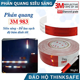 Băng keo phản quang 3M 983 phản quang theo cấu trúc kim cương, bền đẹp, màu trắng đỏ