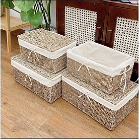 Giỏ cói ONGTRE hình chữ nhật đựng đồ phòng khách, phòng ngủ, khay đựng đồ
