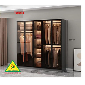 Tủ quần áo gỗ MDF cánh kính cường lực khung nhôm TAK03 - Nội thất lắp ráp Viendong Adv