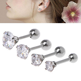 Bộ 4 khuyên tai đính đá bằng inox cho nữ