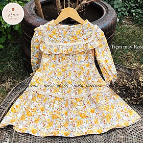Váy hoa nhí ROSIE V06 chất vải thô mềm hoa nhí vàng cho bé gái từ 9-36kg