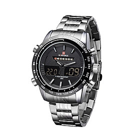 Đồng hồ đeo tay thời trang nam NAVIFORCE thể thao thời gian kép Quartz chống thấm nước 3ATM bằng thép không gỉ -Màu Bạc đen